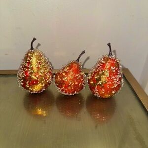 Vintage Beaded Faux Fruit Pear Centerpiece Decor Lot of 3